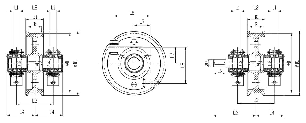 L block crane wheel assembly 