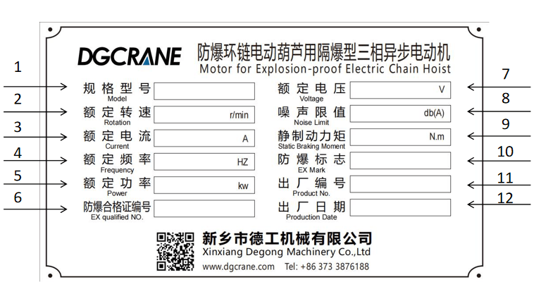 Explosion Proof Three Phase Induction Motor Nameplate