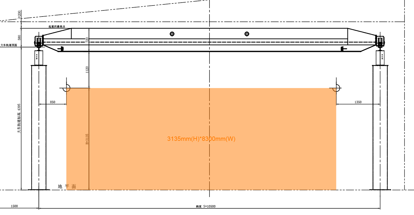 Ang kaliwa at kanang matinding posisyon na kayang takpan ng 5ton single girder EOT crane ay may lapad na hanay na 8300mm