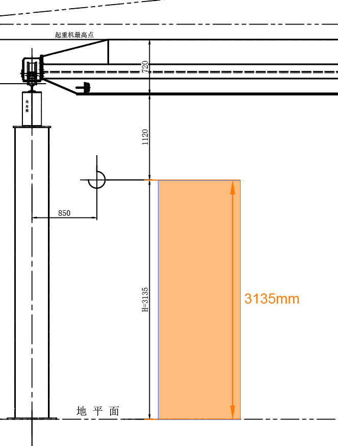 The lifting height of the single girder EOT crane is 3135mm