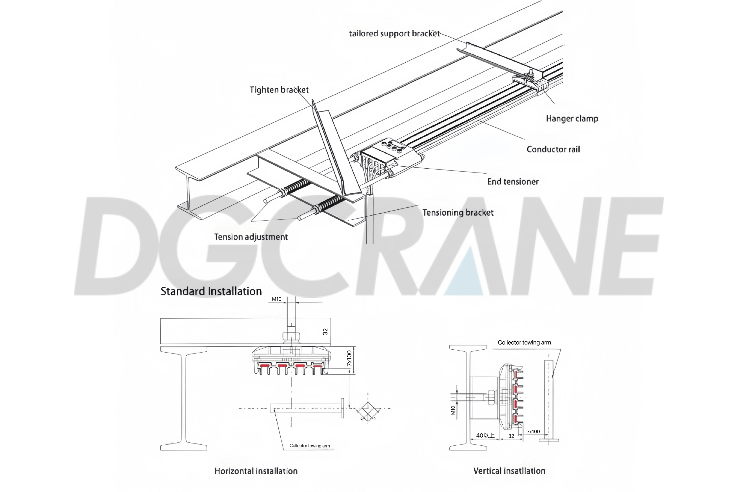 Seamless conductor rails installation view