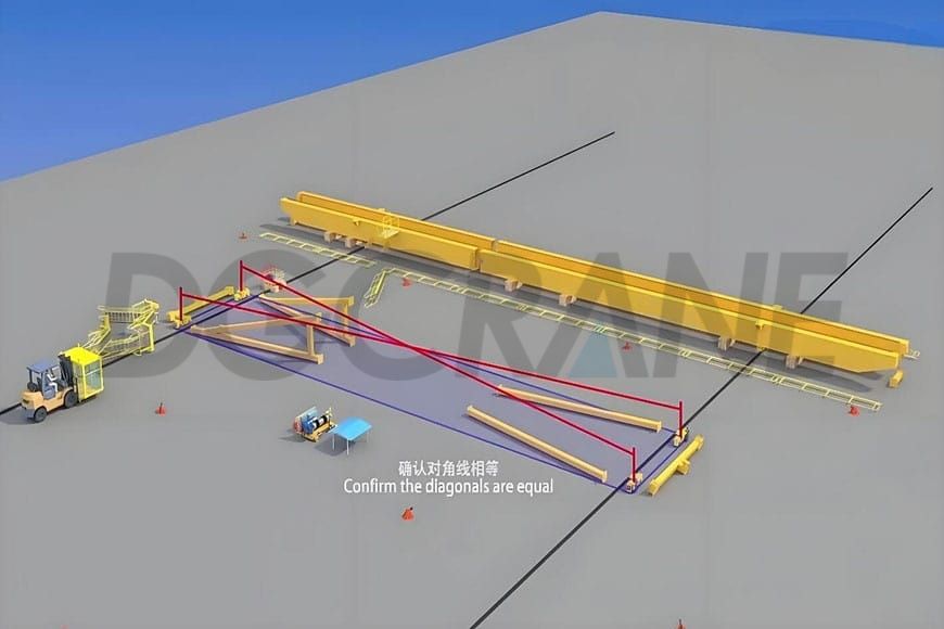 Calculer la position d'installation de la grue et assurer des mesures diagonales égales 1