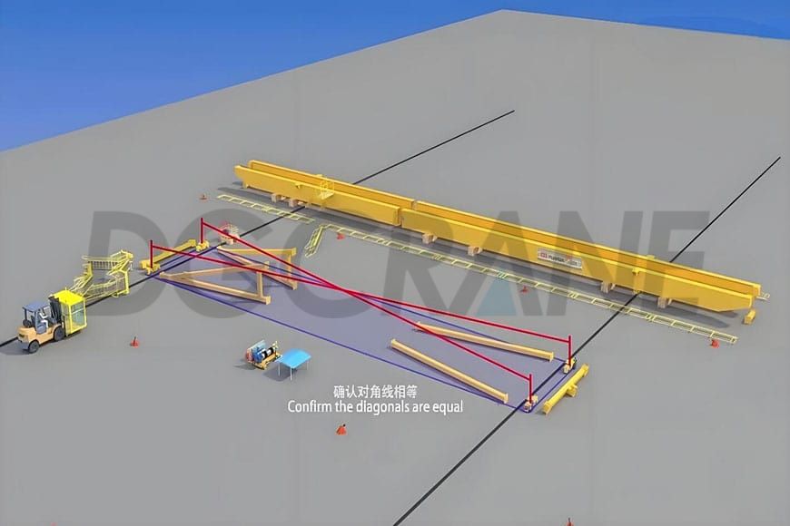 计算起重机安装位置并确保对角线测量相等
