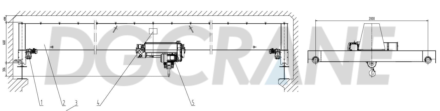 1 ton HD europæisk type enkeltdrager overhead kran program tegninger1