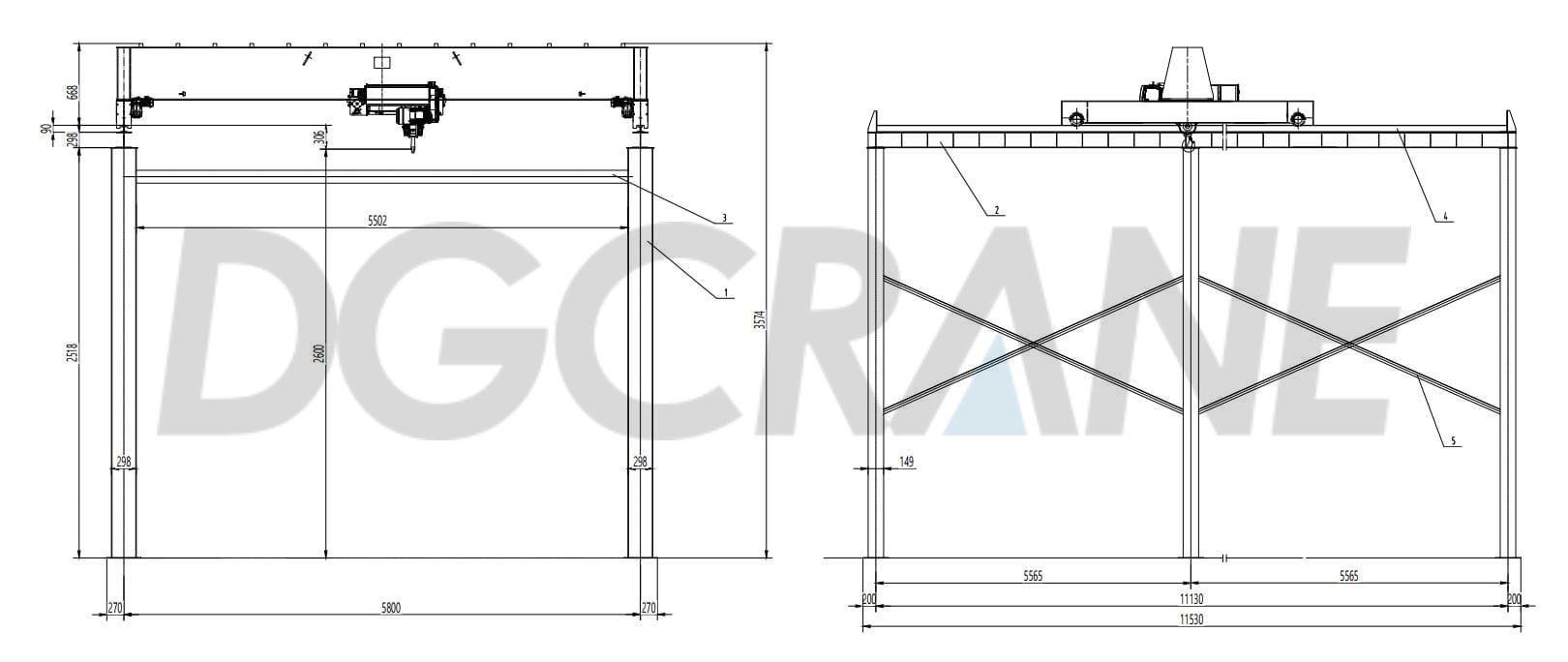 Gambar program derek girder tunggal tipe Eropa HD 1ton3