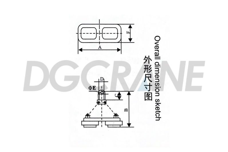Rectangular Electromagnetic Lifting Magnets Assembly overall dimension sketch