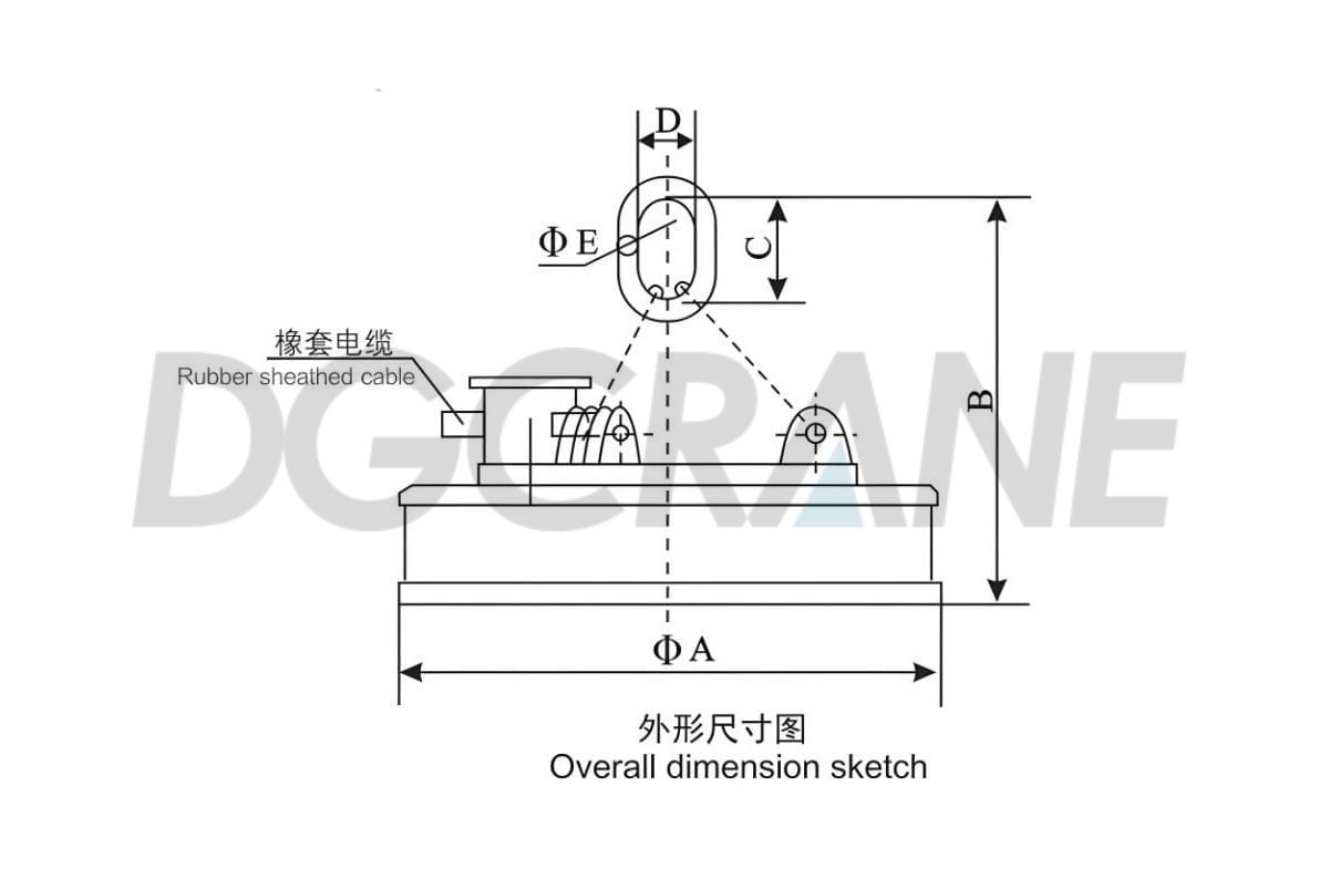 Round Electromagnetic Lifting Magnets overall dimension sketch