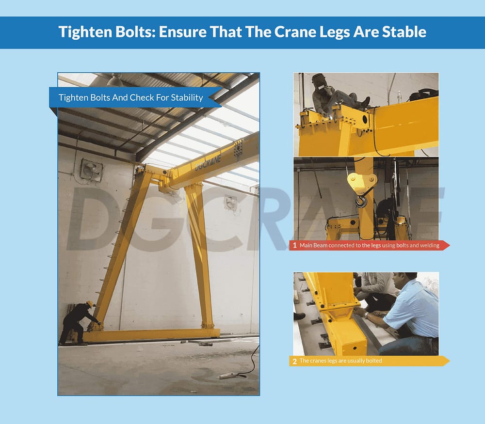 Tighten Bolts Ensure That The Crane Legs Are Stable